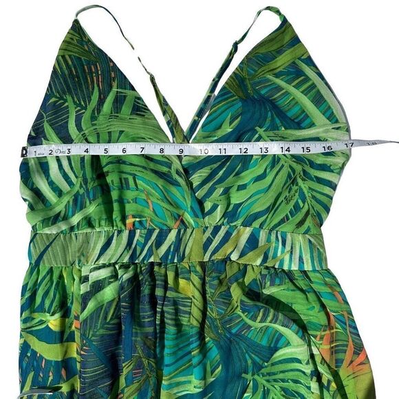 Revamped Tropical Leaf Print Maxi Dress Womens Large Coloful Chiffon Boho Glam - Picture 8 of 12